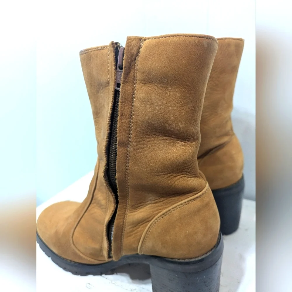 Vintage Y2K Brown Leather Chunky Heeled Ankle Boots Side Zip Boho Bratz Size 6 - Picture 3 of 12